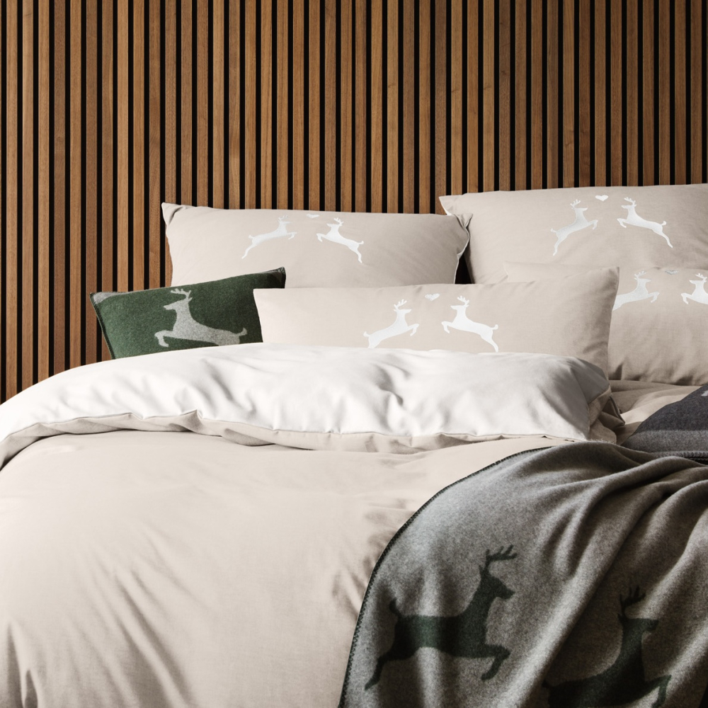 elegante Soft- Flanell Bettwäsche Alpenchic 'Hirsche' 135 x 200 cm Natur